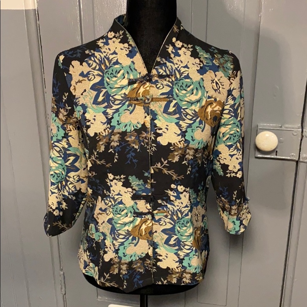 Vintage Floral Print 3/4 Sleeve Chinese Jacket